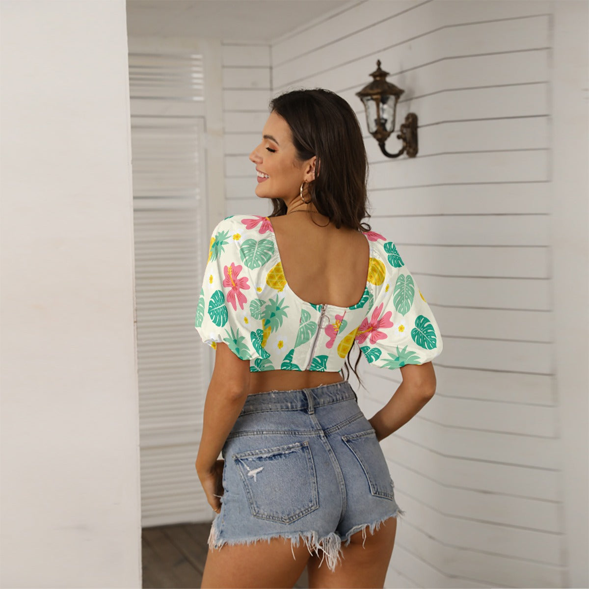 Cropped Top With Puff Sleeve FREE SHIPPING